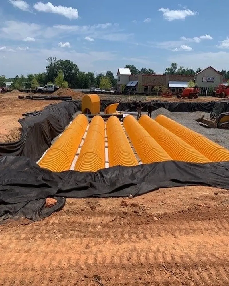Underground stormwater detention system under construction
